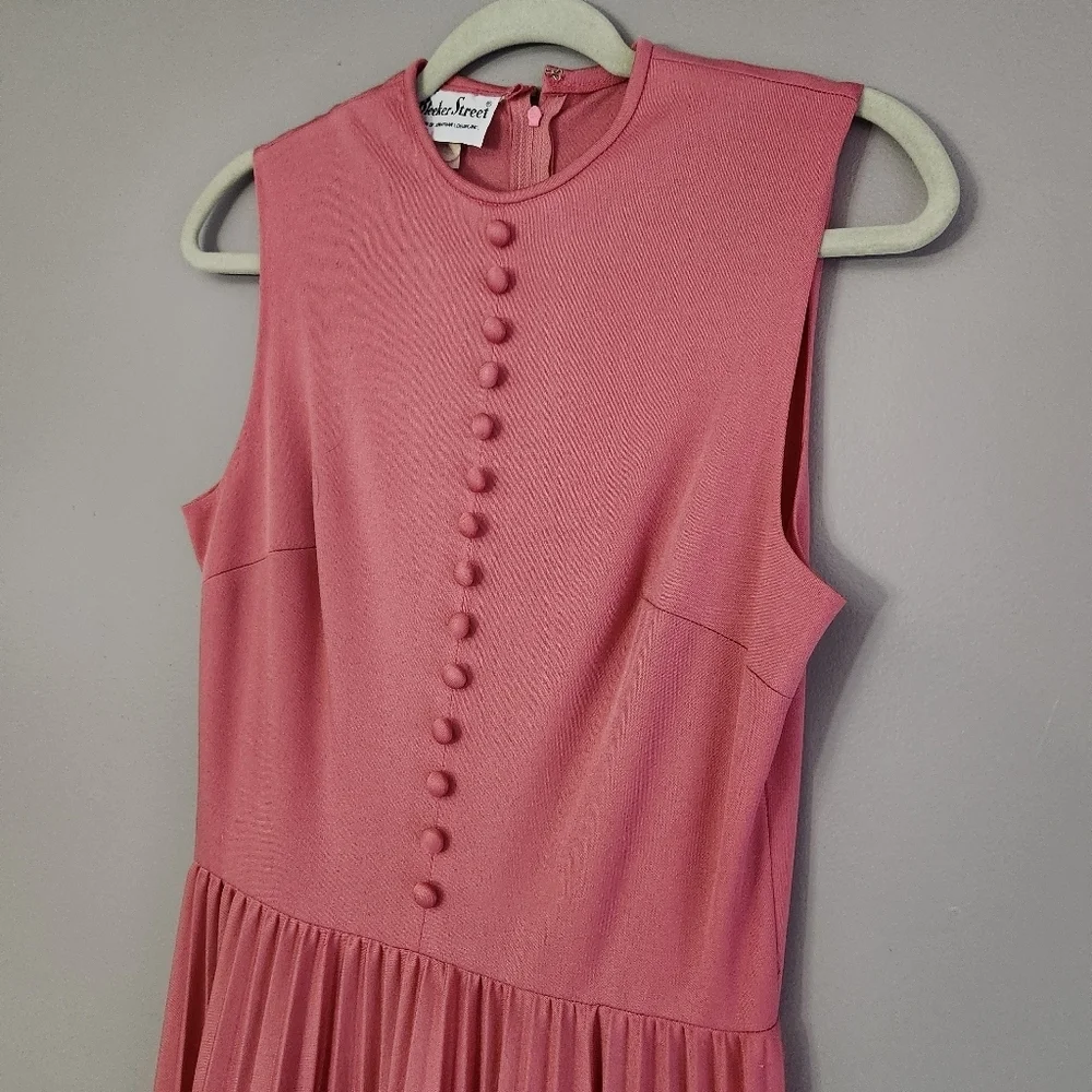 Vintage 70’s Bleeker Street pink sleeveless pleated maxi dress size Large - Picture 2 of 12